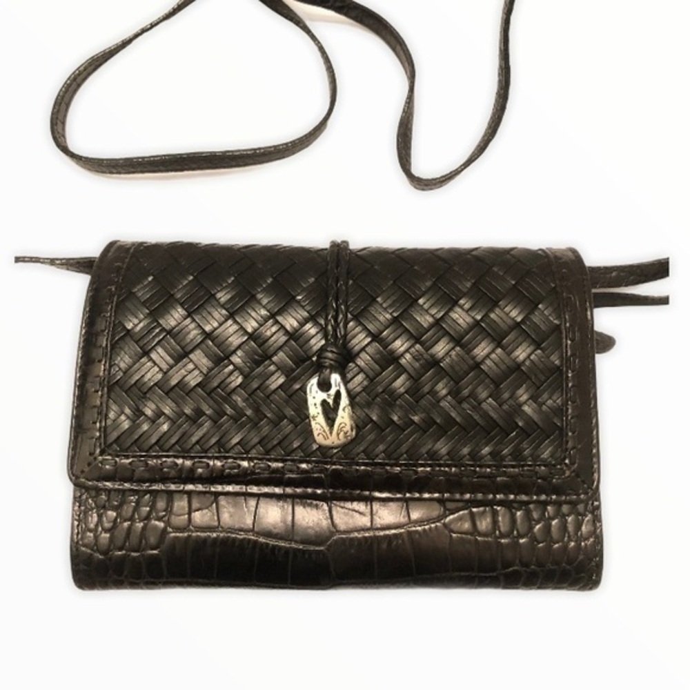 Brighton woven black leather crossbody bag